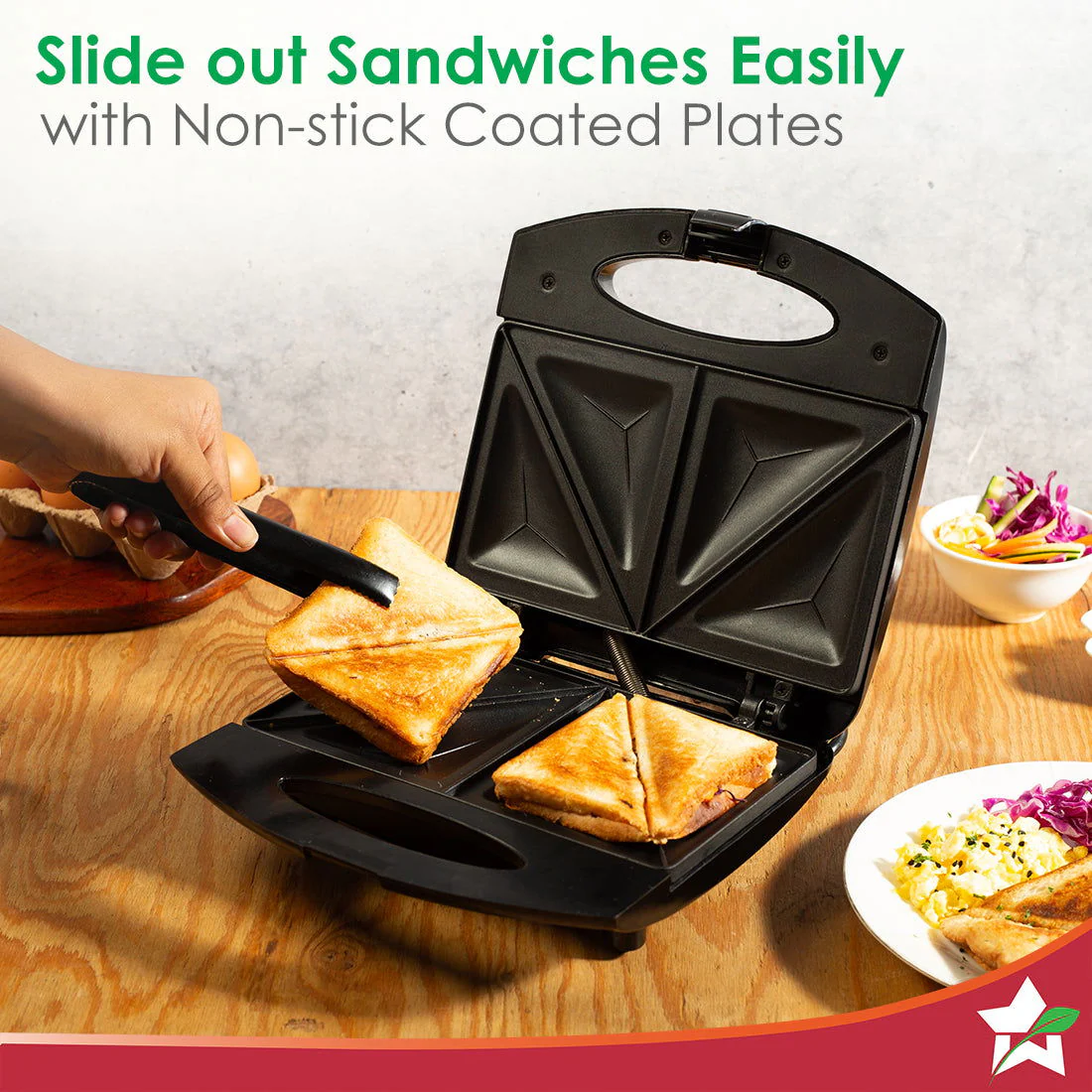 Acura Plus Sandwich Maker | 750W | Non-stick Aluminium Grill Plates | For Crispy Toast Sandwiches | Cool-touch Body with LED Indicator Lights | Easy to Clean | 2-year Warranty | Black - Image 3