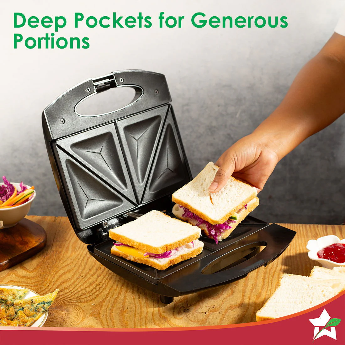 Acura Plus Sandwich Maker | 750W | Non-stick Aluminium Grill Plates | For Crispy Toast Sandwiches | Cool-touch Body with LED Indicator Lights | Easy to Clean | 2-year Warranty | Black - Image 4