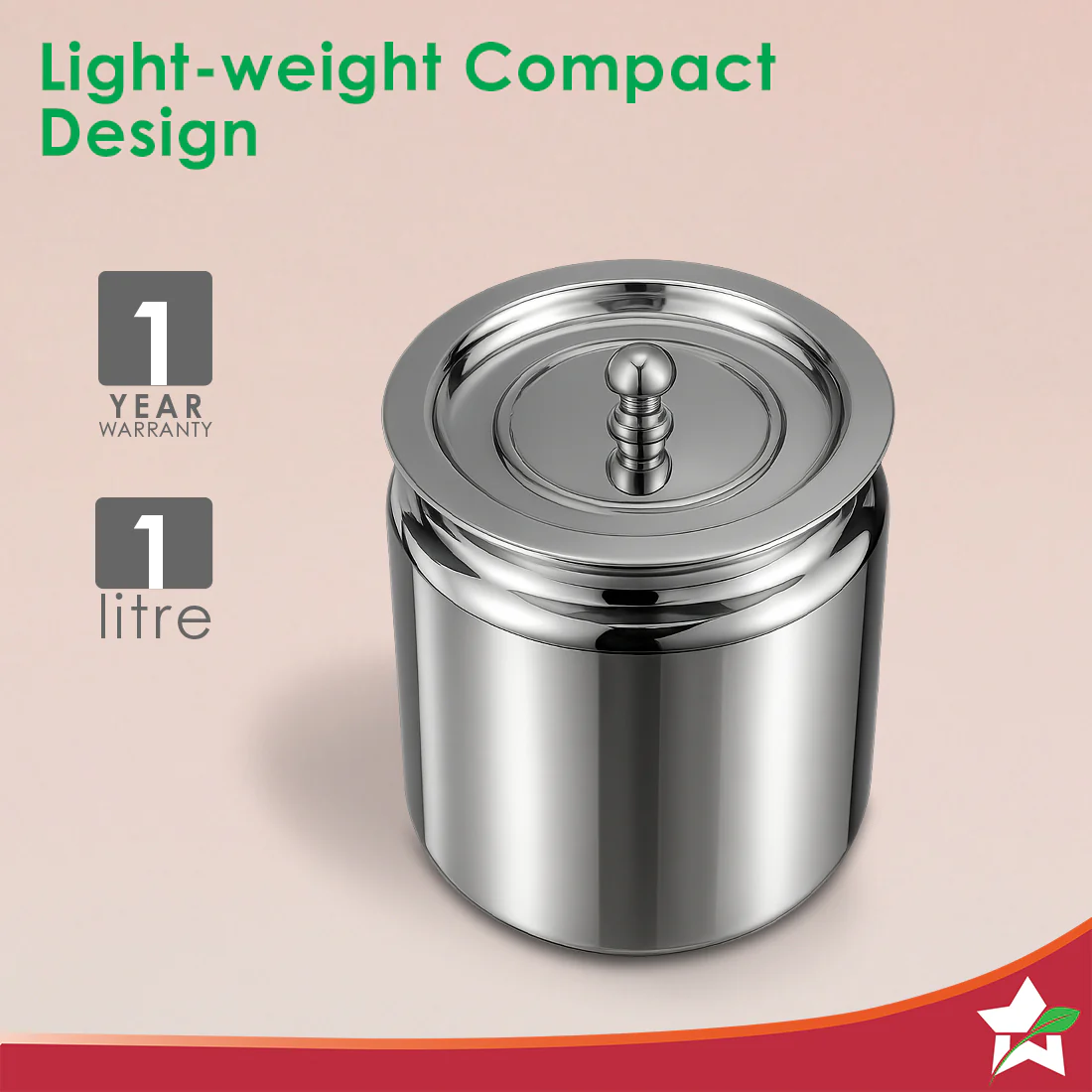 Ambrosia Premium Stainless-steel Ghee Pot with Lid, 1 L, Tight SS Lid, Rust-resistant & Durable Material, Ghee Storage for Kitchen, Multi-purpose Use, Silver, 1-Yr Warranty - Image 3