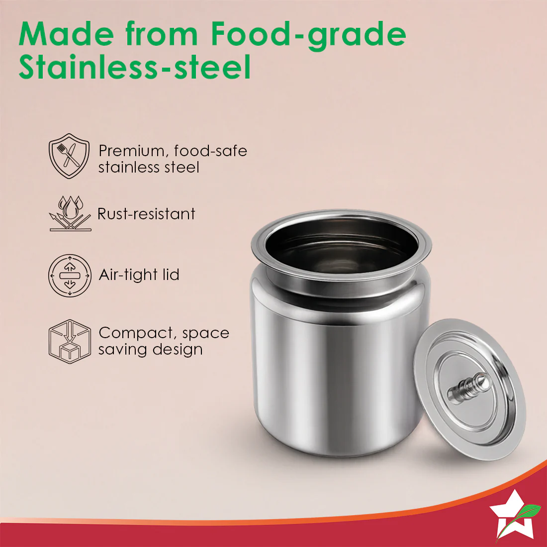 Ambrosia Premium Stainless-steel Ghee Pot with Lid, 1 L, Tight SS Lid, Rust-resistant & Durable Material, Ghee Storage for Kitchen, Multi-purpose Use, Silver, 1-Yr Warranty - Image 5