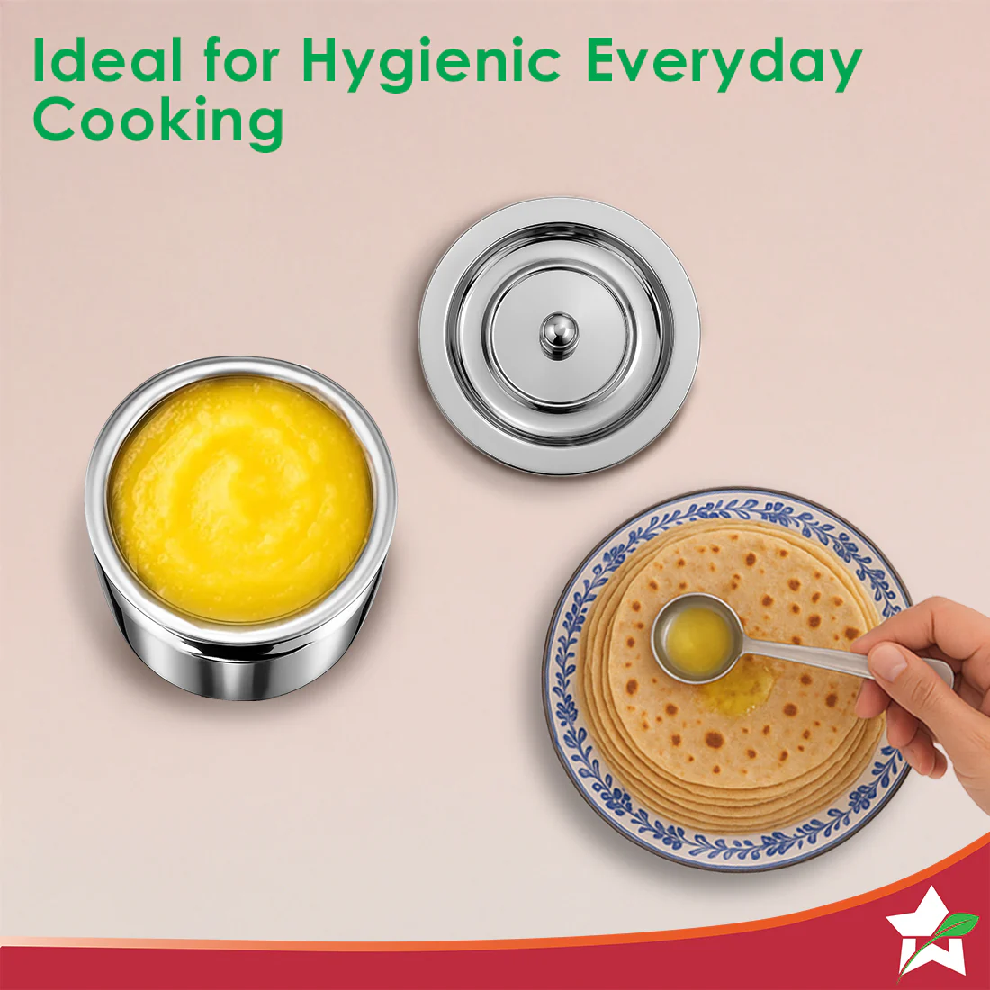 Ambrosia Premium Stainless-steel Ghee Pot with Lid, 1 L, Tight SS Lid, Rust-resistant & Durable Material, Ghee Storage for Kitchen, Multi-purpose Use, Silver, 1-Yr Warranty - Image 6