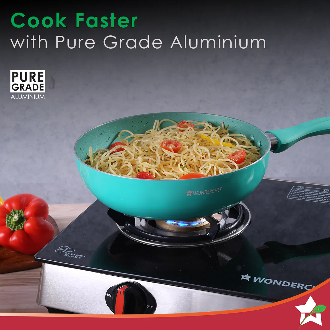 Wonderchef Renewed Celebration Non-stick 24cm Wok (without Lid) | Induction Friendly | Soft Touch Handle | Pure Grade Aluminium | 2.2mm | PFOA/Heavy Metals Free - Image 5