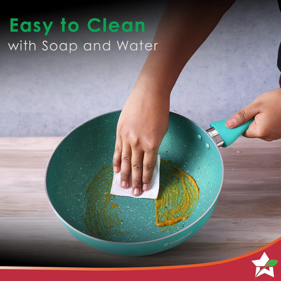 Wonderchef Renewed Celebration Non-stick 24cm Wok (without Lid) | Induction Friendly | Soft Touch Handle | Pure Grade Aluminium | 2.2mm | PFOA/Heavy Metals Free - Image 7