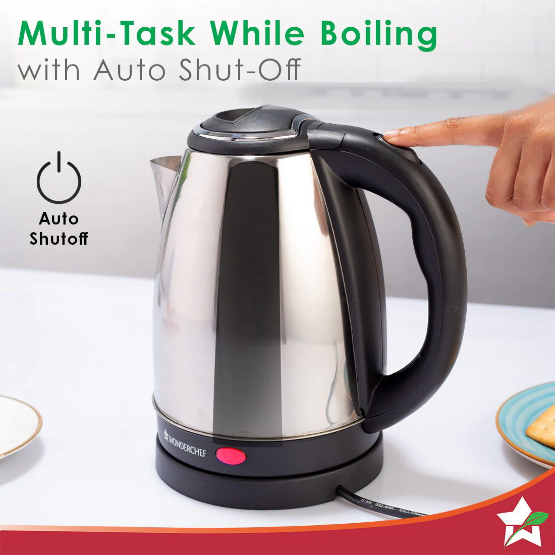 Crescent Electric Kettle | 1.8L Capacity | 1800W | Stainless Steel Body | Safety Locking Lid | 2 Year Warranty - Image 3