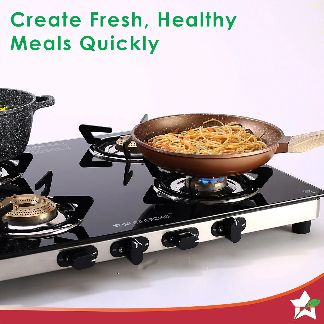 Duralife Slim Glass Gas Stove 4 Burner | Heavy Duty Pan Support | Dual Locking System | Easy Grip Sleek Knobs | Brass Burner | Round Stainless Steel Drip Tray | 2 Years Warranty on Glass and Product - Image 6