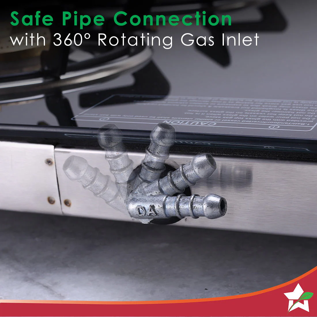 Duralife Slim Glass Gas Stove 4 Burner | Heavy Duty Pan Support | Dual Locking System | Easy Grip Sleek Knobs | Brass Burner | Round Stainless Steel Drip Tray | 2 Years Warranty on Glass and Product - Image 7