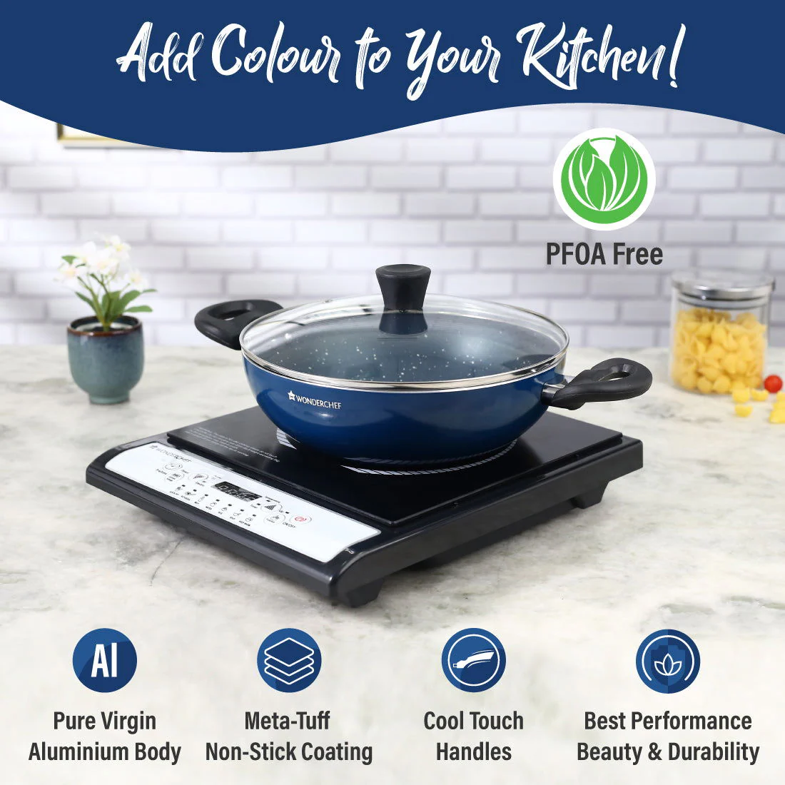 Wonderchef Renewed Galaxy 24cm Kadhai (without Lid) | 2L | Cool Touch Bakelite Handles | Pure Grade Aluminium| PFOA Free - Image 5