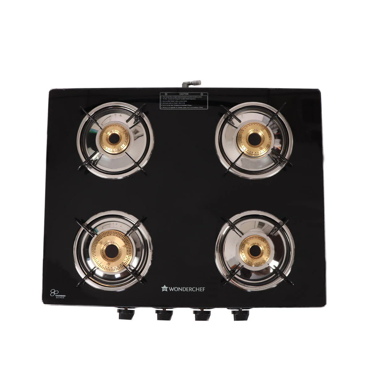 Glory 4 Burner Glass Gas Stove, Black 8mm Toughened Glass with 2 Years Warranty, Ergonomic Knobs, Stainless Steel Drip Tray, Manual Ignition Gas Stove - Image 3