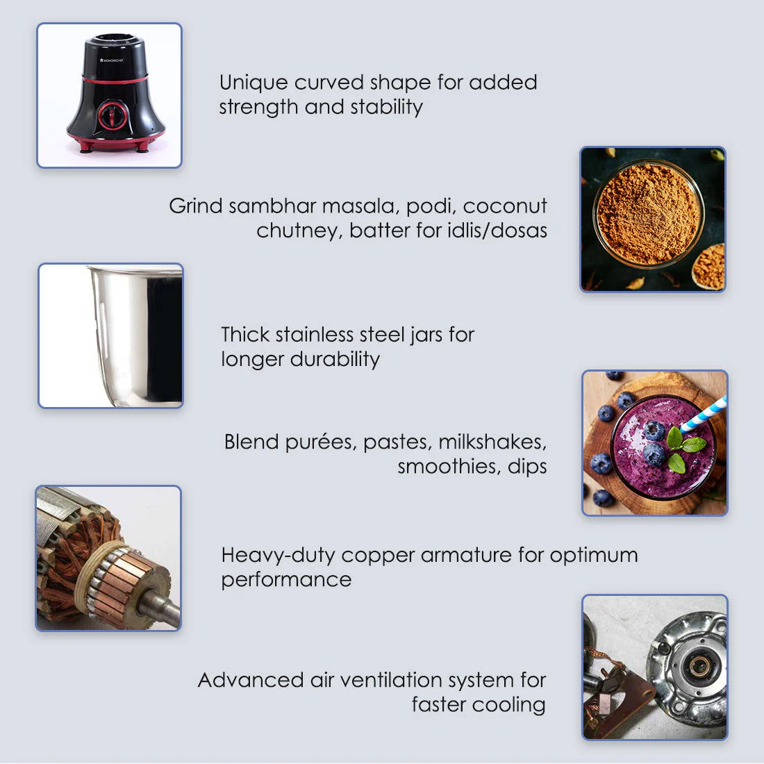 Wonderchef Renewed Glory Mixer Grinder | 750W | 4 Stainless Steel Jars and Anti-rust Stainless Steel Blades | Ergonomic Handles - Image 13