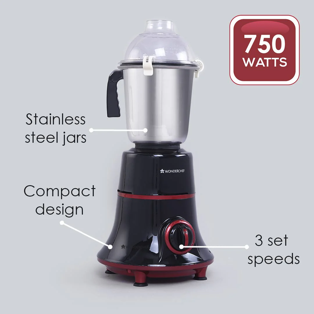 Wonderchef Renewed Glory Mixer Grinder | 750W | 4 Stainless Steel Jars and Anti-rust Stainless Steel Blades | Ergonomic Handles - Image 3