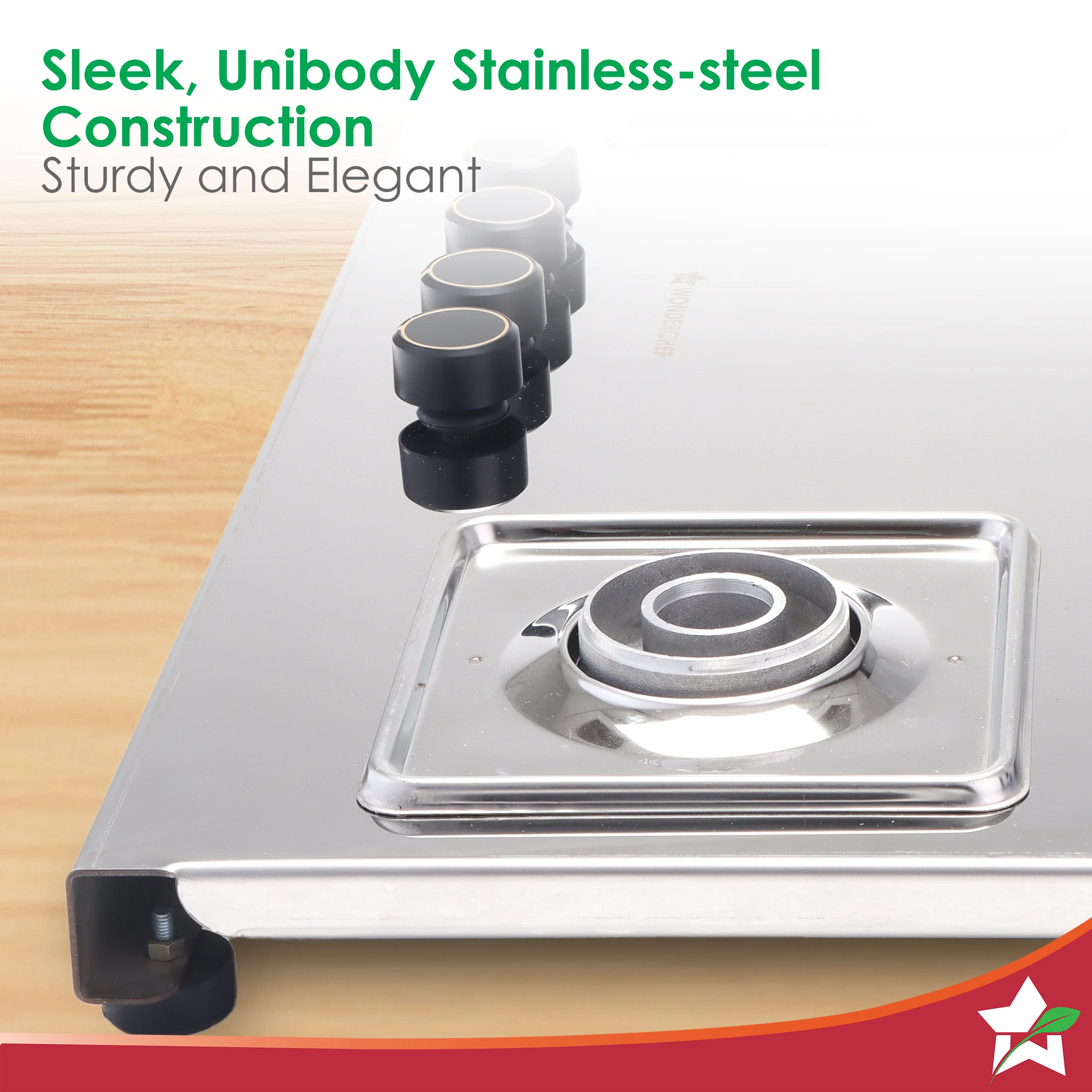 Inox 4 Brass Burner Hobtop, Thick Stainless-steel Construction, LPG Gas Stove for Kitchen, SABAF Leak-proof Valves, Spill-proof Design, Premium Metal Knobs, 2-Yr Warranty - Image 4