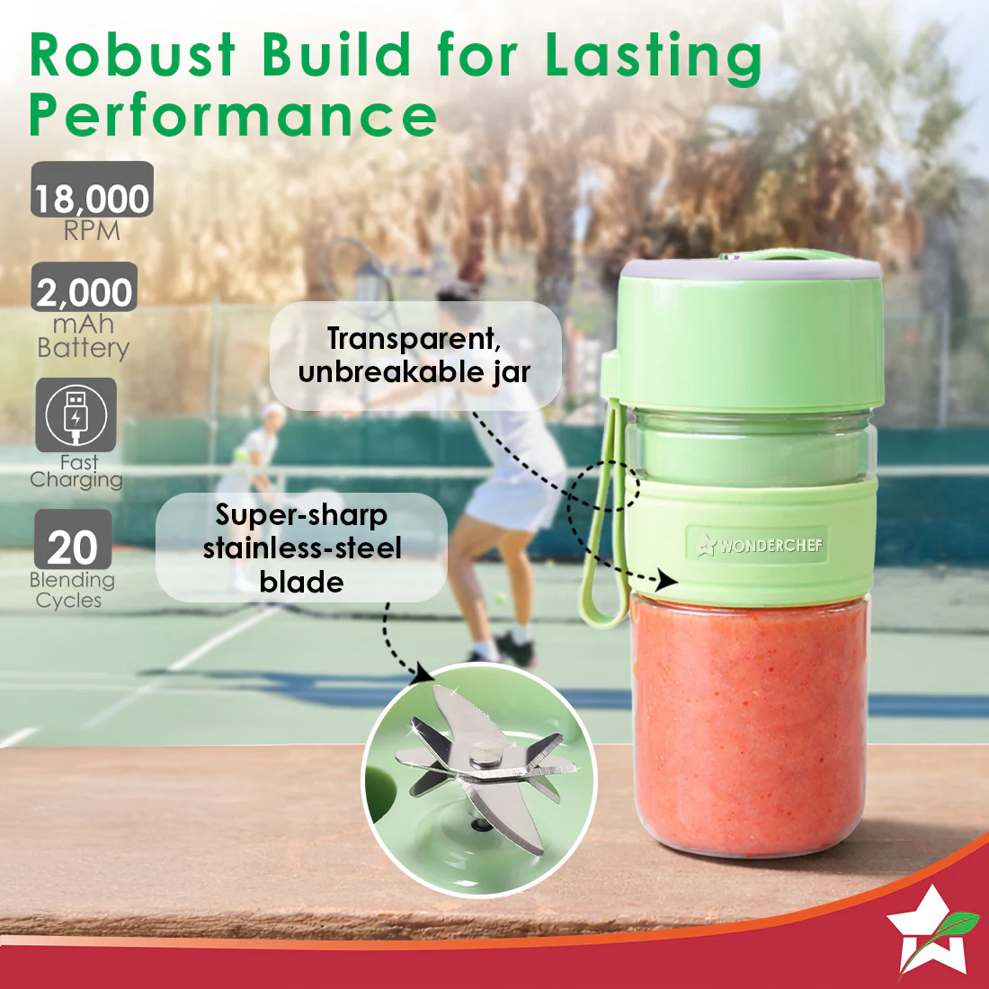 Nutri-cup Zip Portable Blender | 350ml | Blend & Sip with Flip Top Sipper Lid | For Smoothies, Juices, Shakes, Coffee | 2000 mAh Battery | 20 Blending Cycles in One Charge | Type C Charging | Green - Image 5