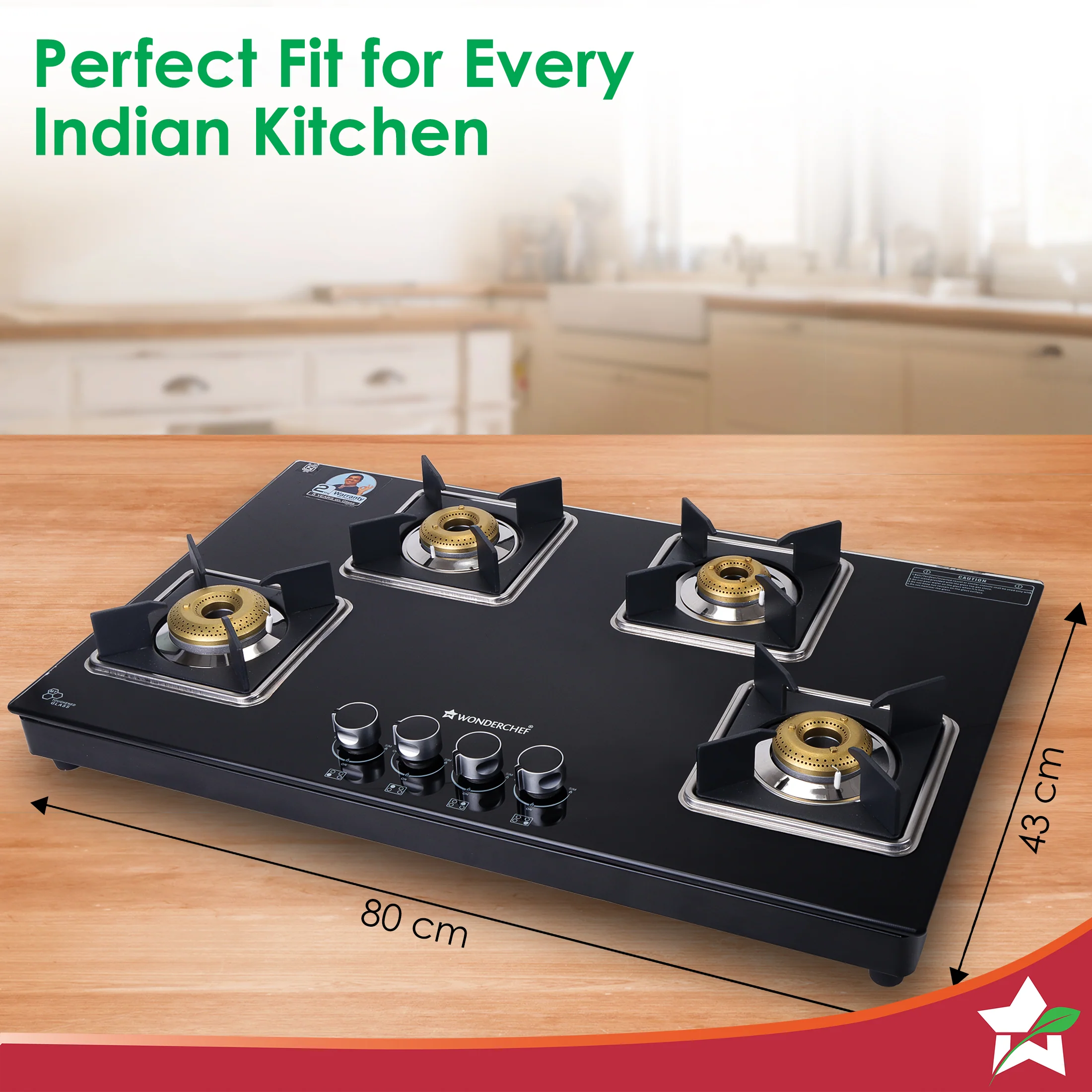 Octavia 4 Burner Glass Hob Top Auto Cooktop | 8mm Toughened Glass | Auto Ignition | Forged Brass Burners | Stainless Steel Drip Tray | Anti-Skid Legs | Large & Heavy Pan support | LPG compatible | Black steel frame | 2 Year Warranty | Black - Image 3