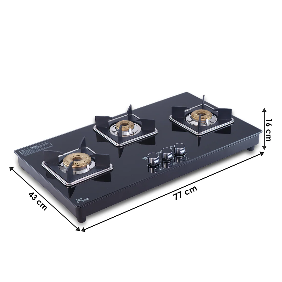 Octavia 3 Burner Glass Hob Top Manual Cooktop | 8mm Toughened Glass | Manual Ignition | Forged Brass Burners | Stainless Steel Drip Tray | Anti-Skid Legs | Large & Heavy Pan support | LPG compatible | Black steel frame | 2 Year Warranty | Black - Image 3