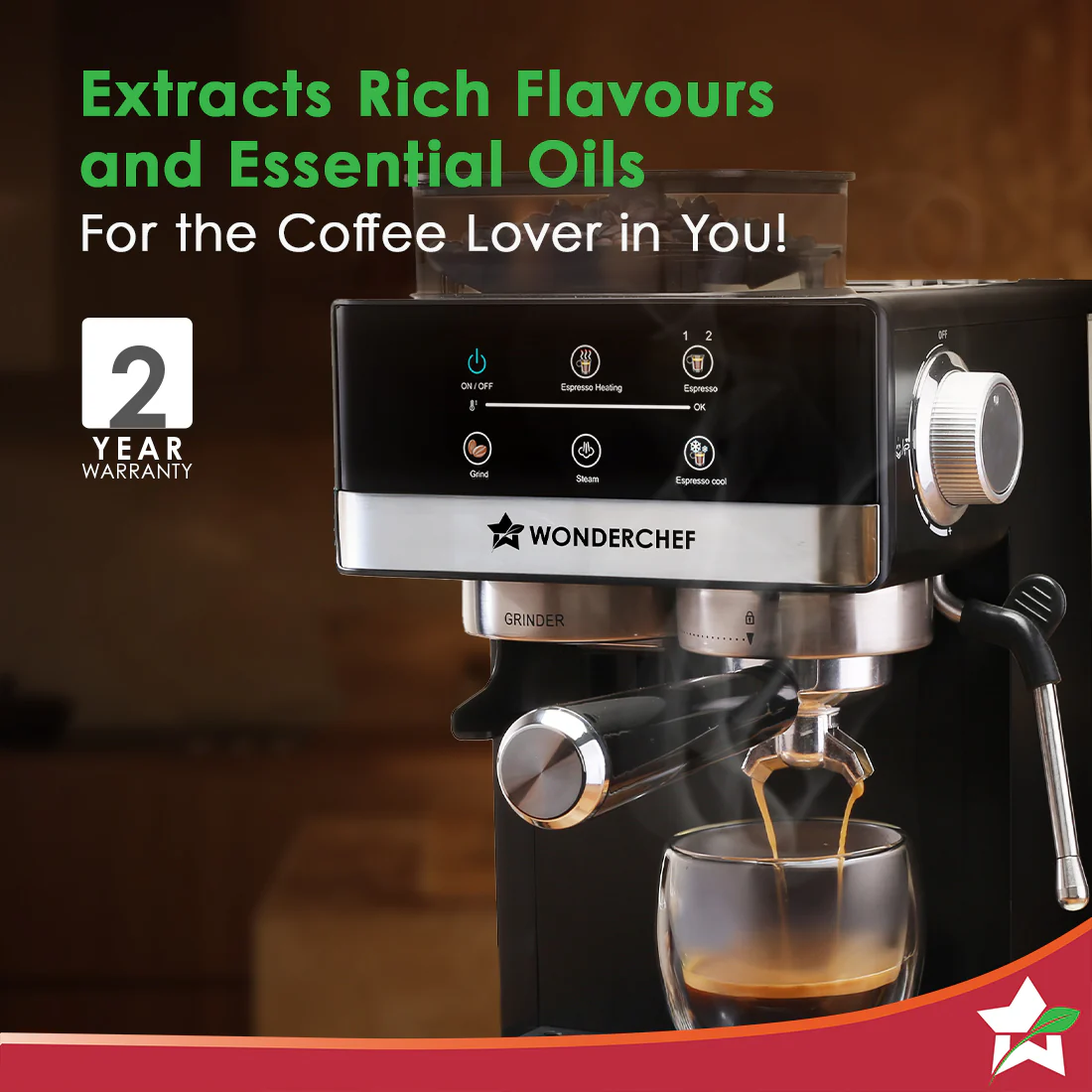 Regalia Semi-automatic Espresso Machine & Coffee Grinder, 20-bar Pressure, Café-style Espresso with Freshly Ground Beans, Hot & Cold Brew, 20 Grinding Options, Perfect Gift Option, 2-Yr Warranty - Image 4