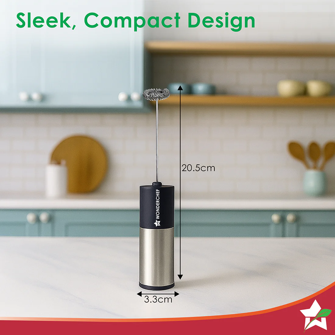 Wonderchef Regalia Milk Frother | Rich and Creamy Froth in Seconds | Stainless Steel Body & Whisk | AA Battery Operated | Blend Lassi, Cold Coffee, Gym Shakes, Whipped Cream | Easy to Clean | Black - Image 3