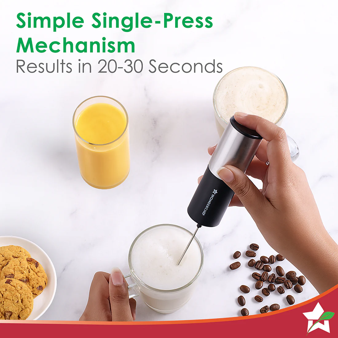 Wonderchef Regalia Milk Frother | Rich and Creamy Froth in Seconds | Stainless Steel Body & Whisk | AA Battery Operated | Blend Lassi, Cold Coffee, Gym Shakes, Whipped Cream | Easy to Clean | Black - Image 7