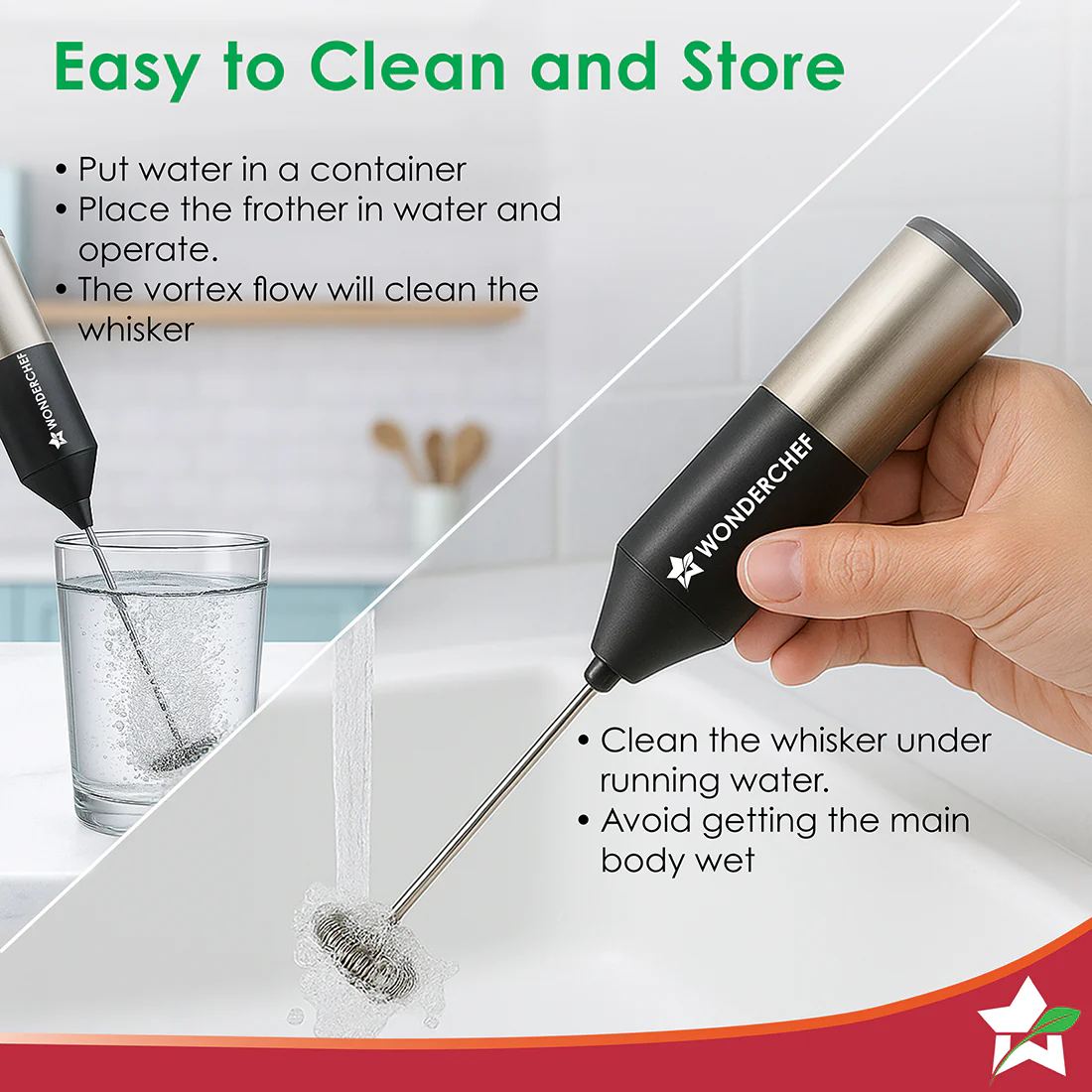 Wonderchef Regalia Milk Frother | Rich and Creamy Froth in Seconds | Stainless Steel Body & Whisk | AA Battery Operated | Blend Lassi, Cold Coffee, Gym Shakes, Whipped Cream | Easy to Clean | Black - Image 9