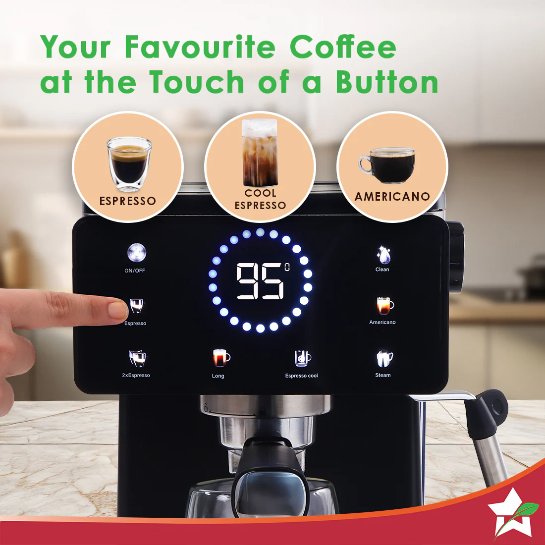 Rinaldi Automatic Espresso Coffee Machine | 20-bar Pressure | Digital Display | For Hot & Cold Espresso, Americano | Auto Cleaning | 2 Year Warranty - Image 3