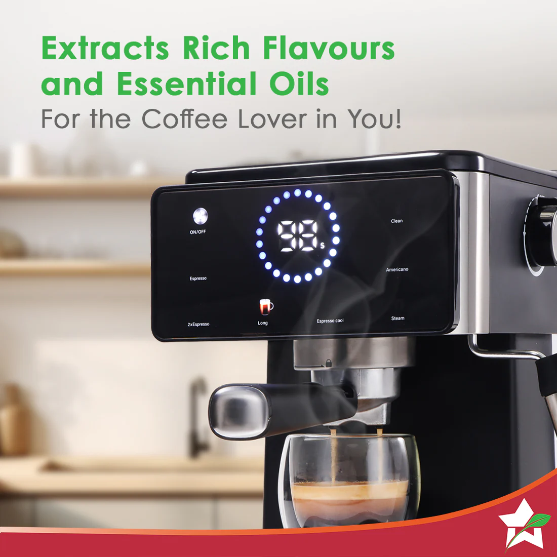 Rinaldi Automatic Espresso Coffee Machine | 20-bar Pressure | Digital Display | For Hot & Cold Espresso, Americano | Auto Cleaning | 2 Year Warranty - Image 6