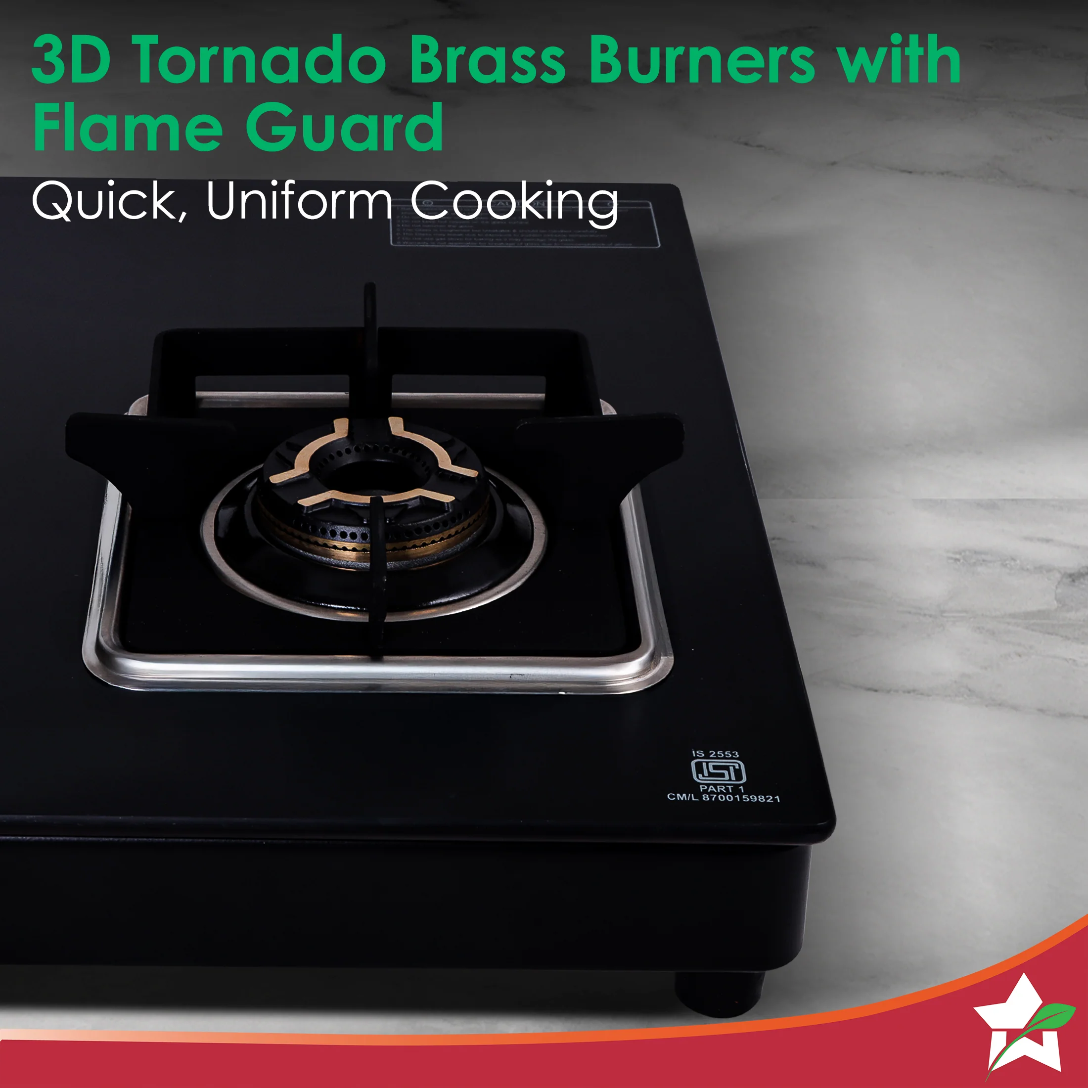 Royal 3 Brass Burner Gas Stove, LPG Gas Stove for Kitchen, ISI-approved 8mm Toughened Glass Surface, 3D Brass Burners, Pan-support with Flame Guard, Spill-proof Design, 2-Yr Warranty - Image 4