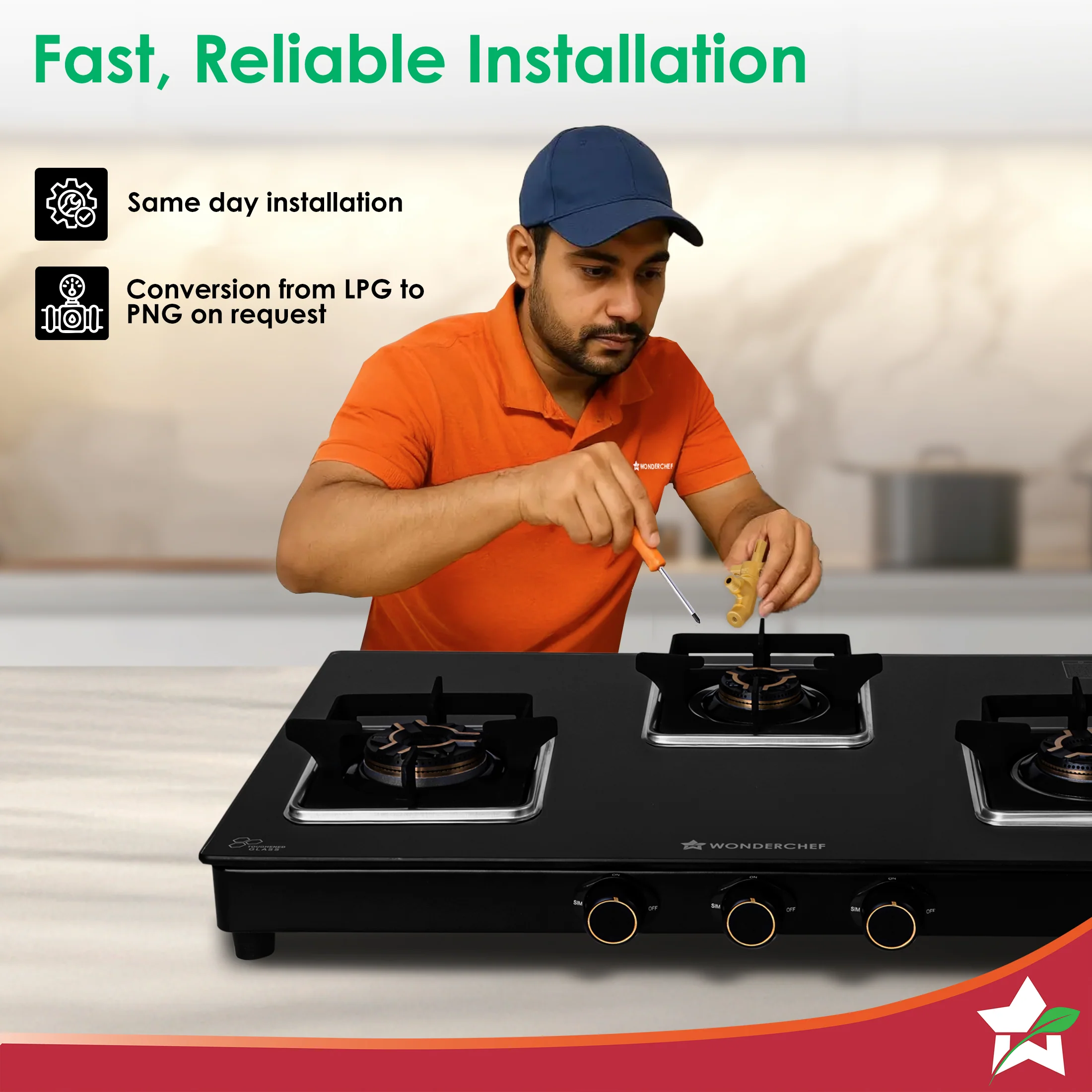 Royal 3 Brass Burner Gas Stove, LPG Gas Stove for Kitchen, ISI-approved 8mm Toughened Glass Surface, 3D Brass Burners, Pan-support with Flame Guard, Spill-proof Design, 2-Yr Warranty - Image 7