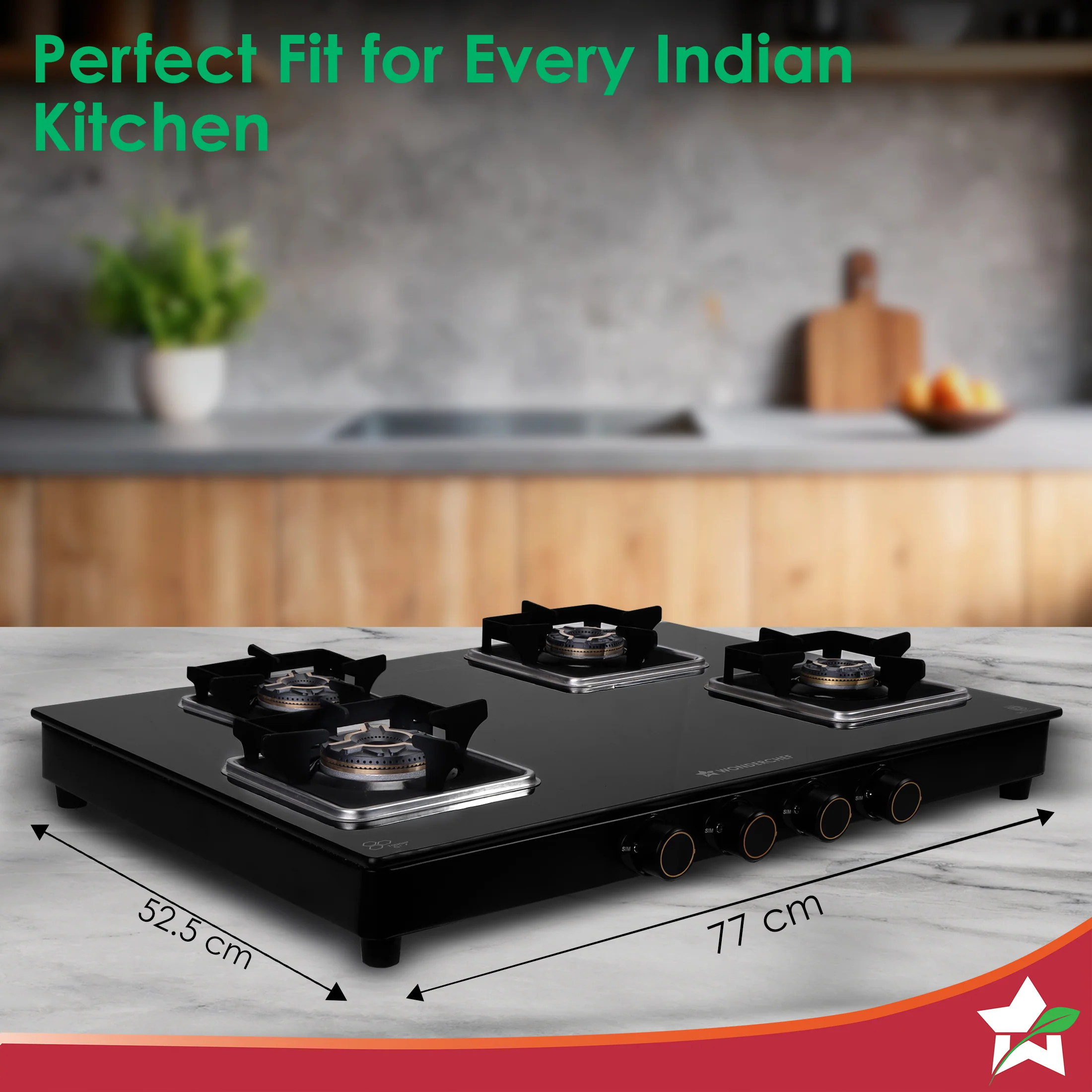 Royal 4 Brass Burner Gas Stove, LPG Gas Stove for Kitchen, ISI-approved 8mm Toughened Glass Surface, 3D Brass Burners, Pan-support with Flame Guard, Spill-proof Design, 2-Yr Warranty - Image 3