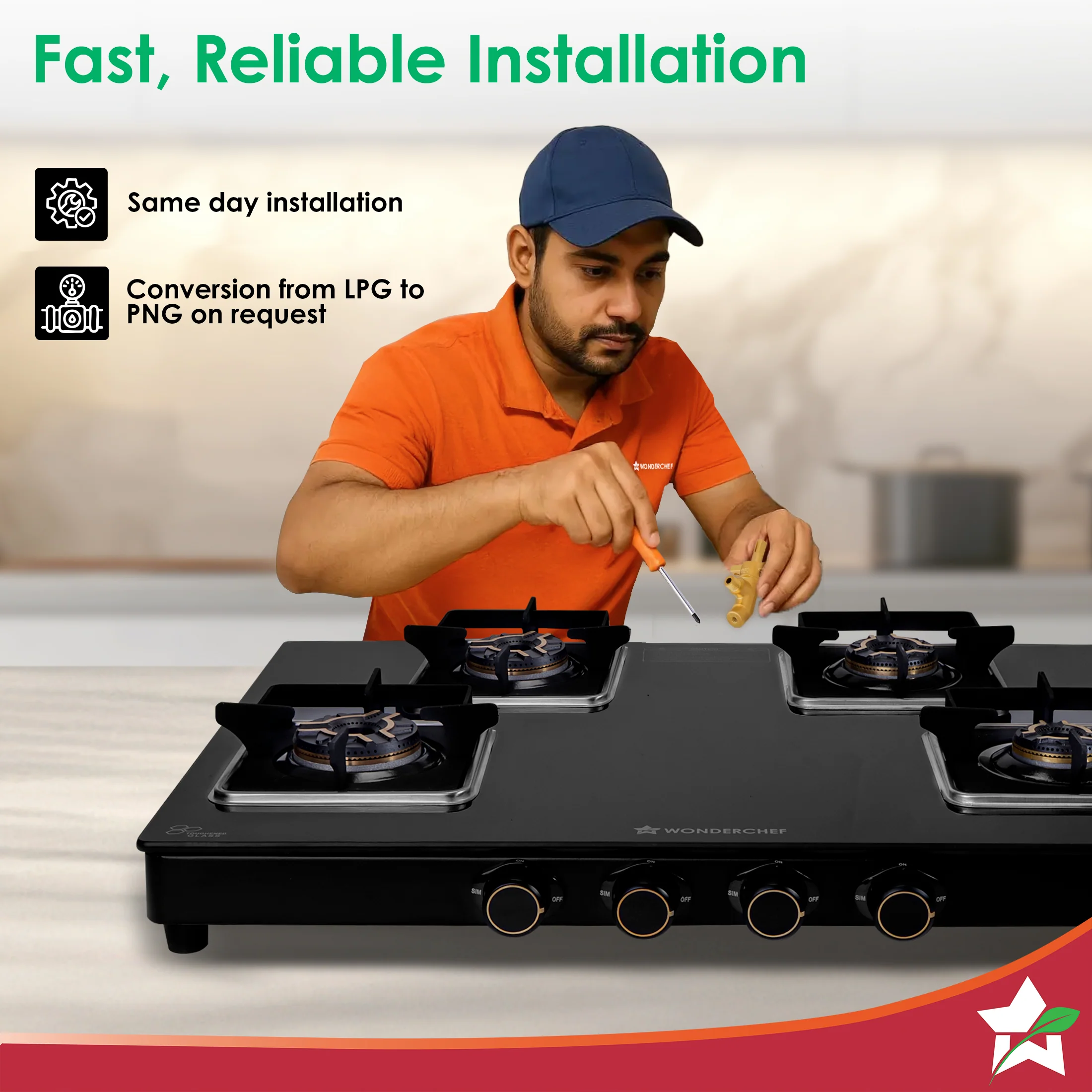 Royal 4 Brass Burner Gas Stove, LPG Gas Stove for Kitchen, ISI-approved 8mm Toughened Glass Surface, 3D Brass Burners, Pan-support with Flame Guard, Spill-proof Design, 2-Yr Warranty - Image 7