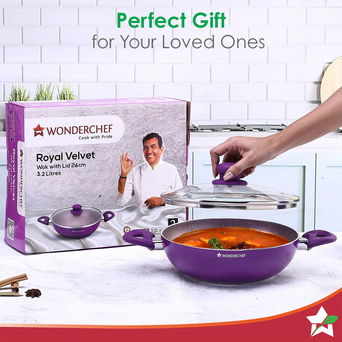 Royal Velvet Non-stick 26cm Kadhai with Lid and Handles | Glass Lid | Induction Ready | Soft-touch handles |Non – Toxic I Virgin Aluminium| 3 mm thick | 2 year warranty | Purple - Image 7