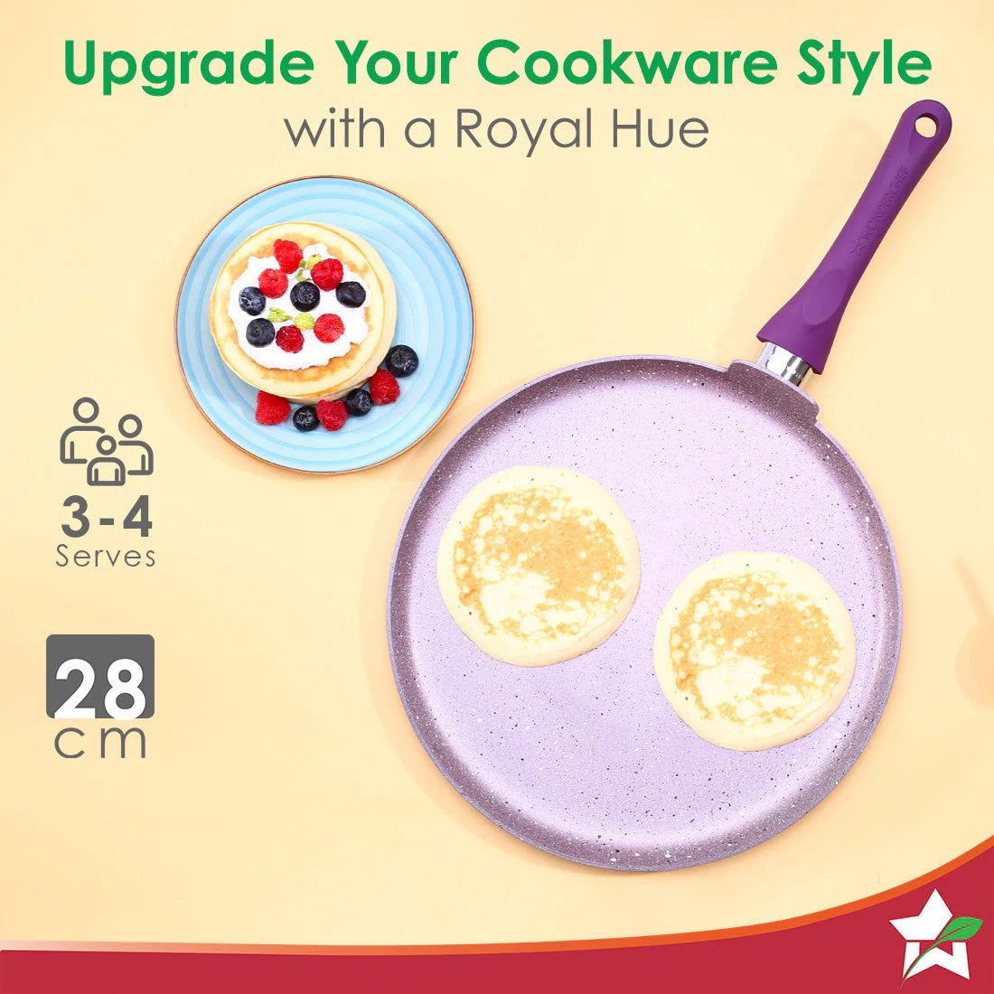 Wonderchef Renewed Royal Velvet 28cm Non-Stick Dosa Tawa | Induction Bottom | Soft-Touch Handle | Virgin Grade Aluminium | 3mm Thick | PFOA and Heavy Metals Free - Image 5