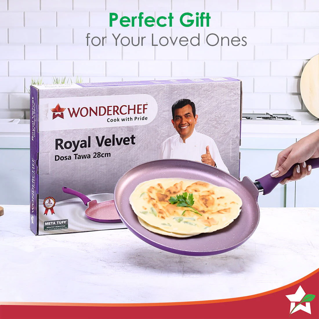 Wonderchef Renewed Royal Velvet 28cm Non-Stick Dosa Tawa | Induction Bottom | Soft-Touch Handle | Virgin Grade Aluminium | 3mm Thick | PFOA and Heavy Metals Free - Image 7