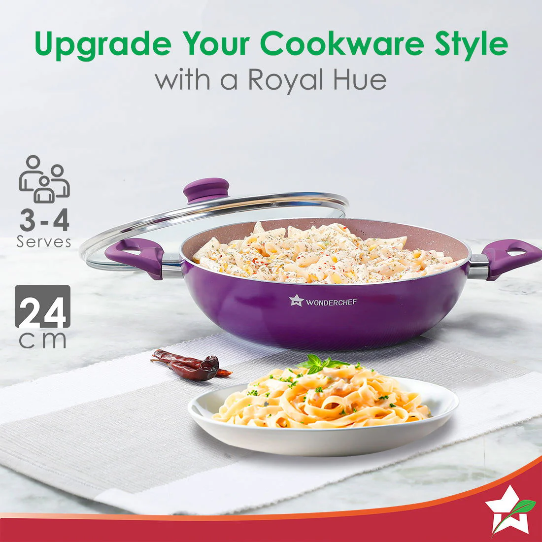 Wonderchef Renewed Royal Velvet Non-stick 24cm Kadhai with Handles (without Lid) | Induction Ready | Soft-touch handles | Non-Toxic I Virgin Grade Aluminium | 3mm Thick - Image 5