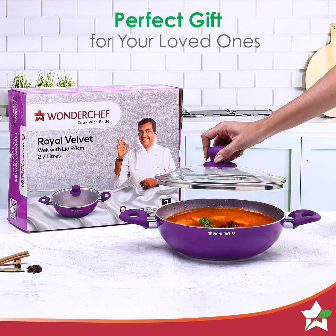 Wonderchef Renewed Royal Velvet Non-stick 24cm Kadhai with Handles (without Lid) | Induction Ready | Soft-touch handles | Non-Toxic I Virgin Grade Aluminium | 3mm Thick - Image 7
