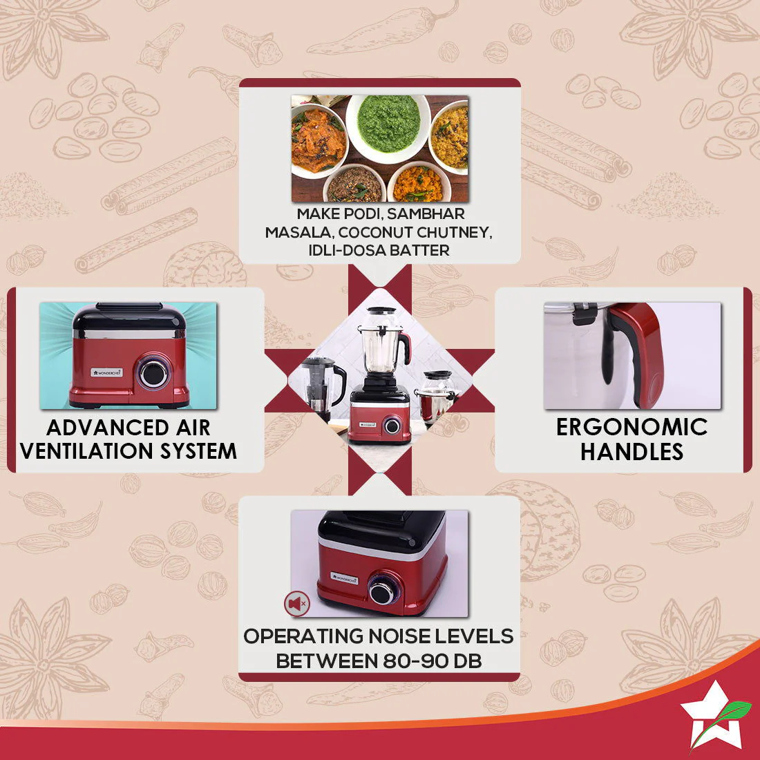 Sumo Rust DLX Mixer Grinder with 4 Stainless Steel Jars, 1000 W in Rust - Image 4