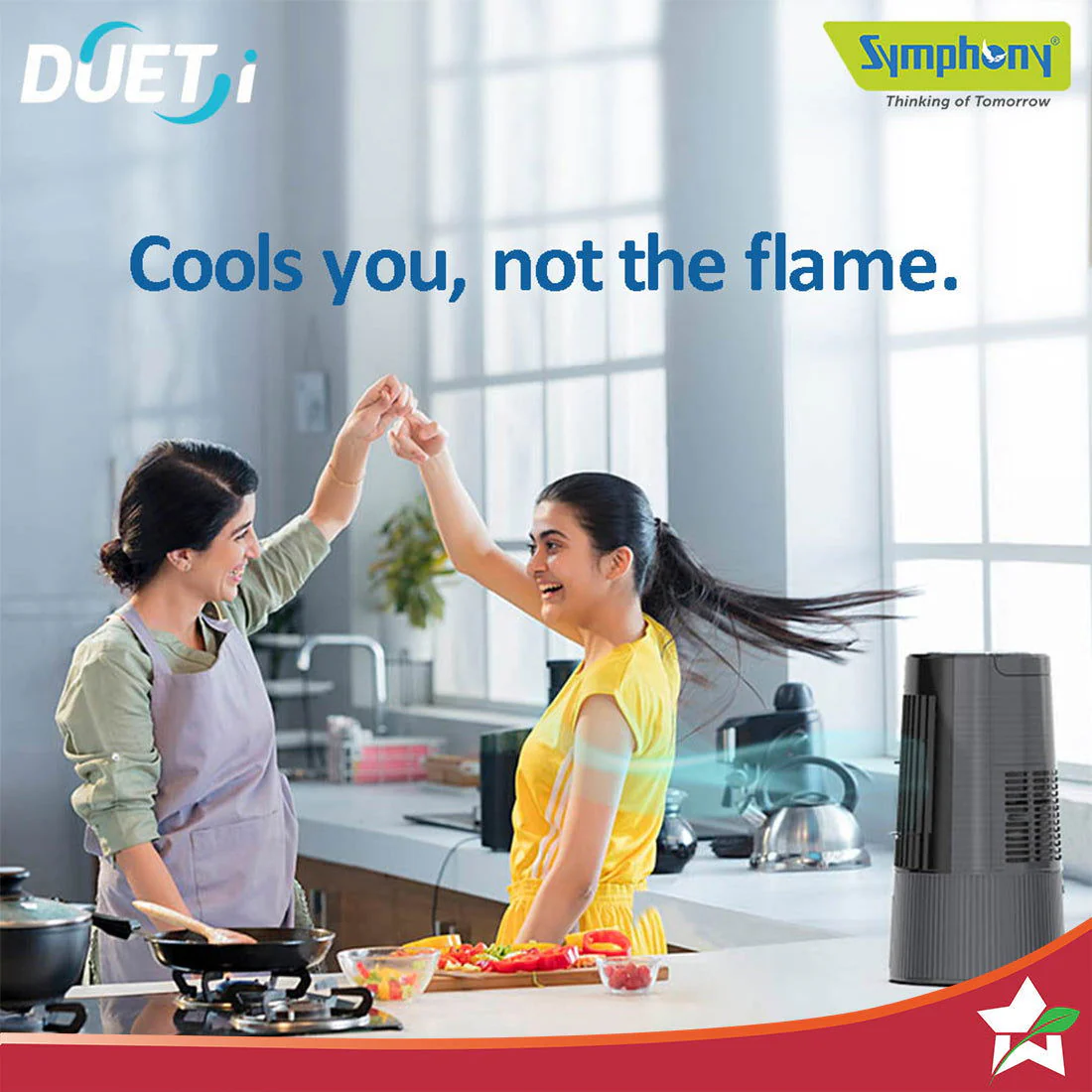 Symphony Duet-i | Kitchen Cooling Fan | Touchscreen Control | Honeycomb Cooling Pad | Low Noise Fan | Water level Indicator | Moodlight and Ice-water Chamber | Black - Image 3