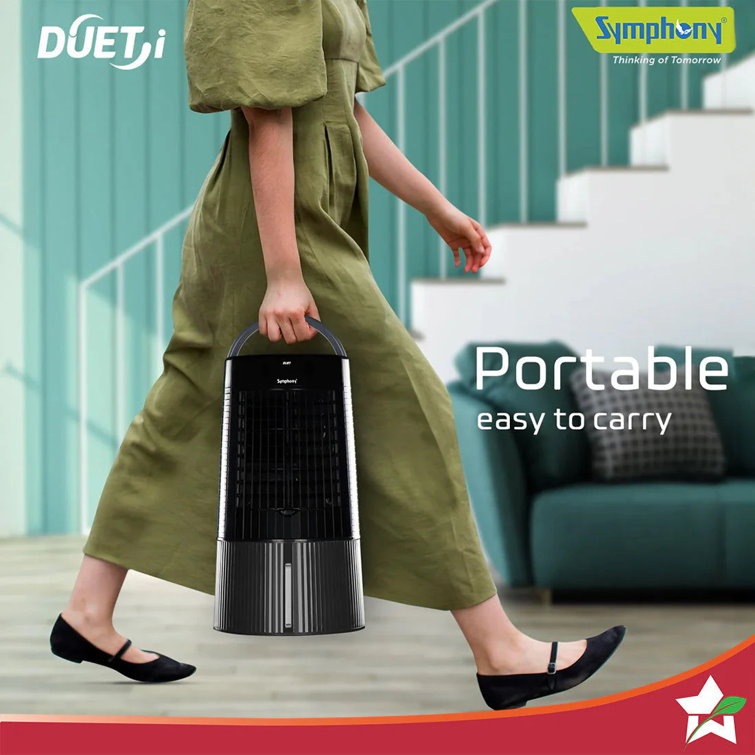 Symphony Duet-i | Kitchen Cooling Fan | Touchscreen Control | Honeycomb Cooling Pad | Low Noise Fan | Water level Indicator | Moodlight and Ice-water Chamber | Black - Image 4