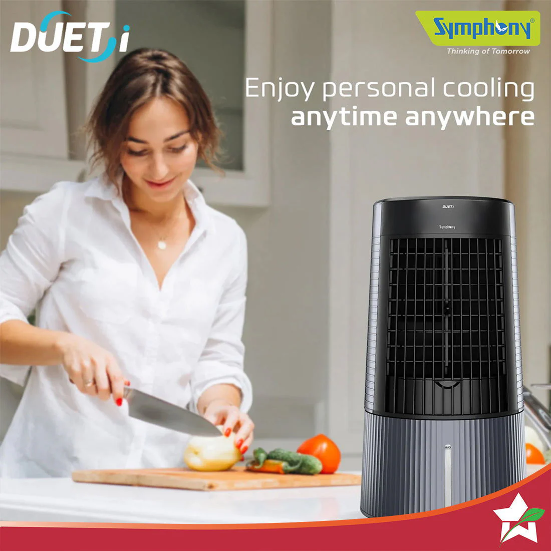 Symphony Duet-i | Kitchen Cooling Fan | Touchscreen Control | Honeycomb Cooling Pad | Low Noise Fan | Water level Indicator | Moodlight and Ice-water Chamber | Black - Image 5