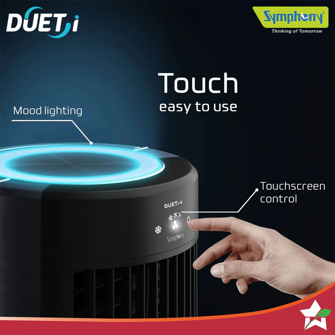 Symphony Duet-i | Kitchen Cooling Fan | Touchscreen Control | Honeycomb Cooling Pad | Low Noise Fan | Water level Indicator | Moodlight and Ice-water Chamber | Black - Image 7