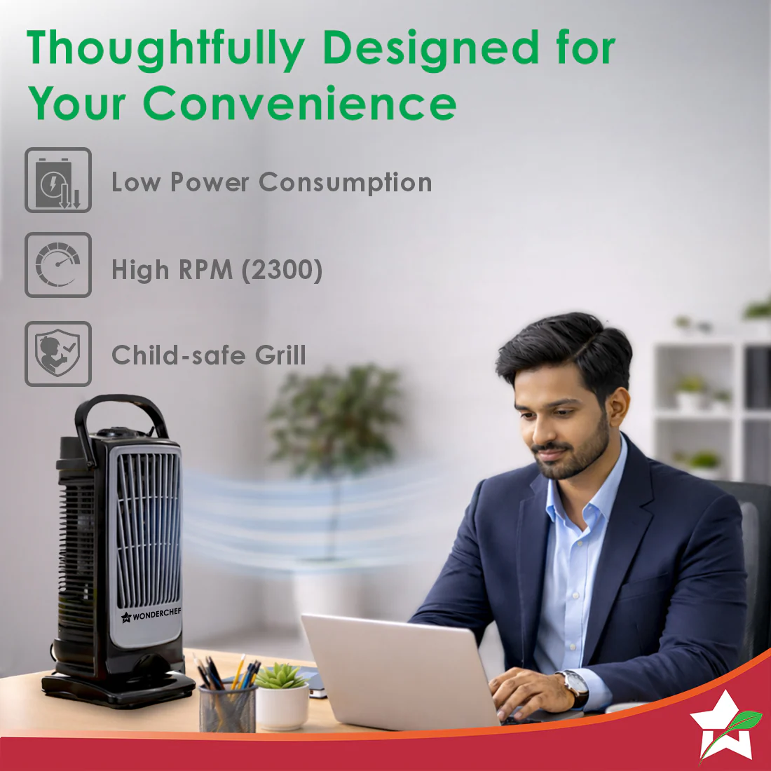 Tornado Portable Fan, For Home and Office Tabletop, 3 Speed Settings, 2kg Mini Portable Fan, Low Power Consumption, Child Safe, 1-Yr Warranty - Image 6