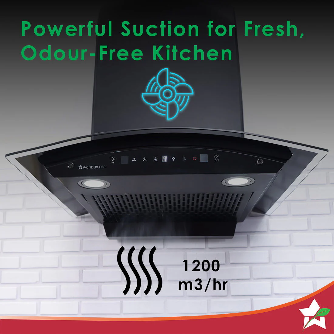 Ultima C-Line| 60cm | 1400 m3/hr | Auto Clean| Curved Glass Chimney | Baffle Filter | 1400M3/hr| Powerful Suction | Touch Control| 3 Speed Motion Sensor Technology| Low Noise | 7 Year Warranty|Black - Image 3