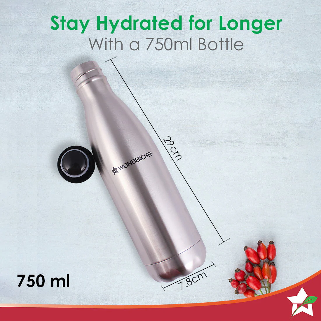 Aqua-Bot, 750ml, Double Wall Stainless Steel Vacuum Insulated Hot and Cold Flask, Spill & Leak Proof, Silver, 2 Years Warranty - Image 7