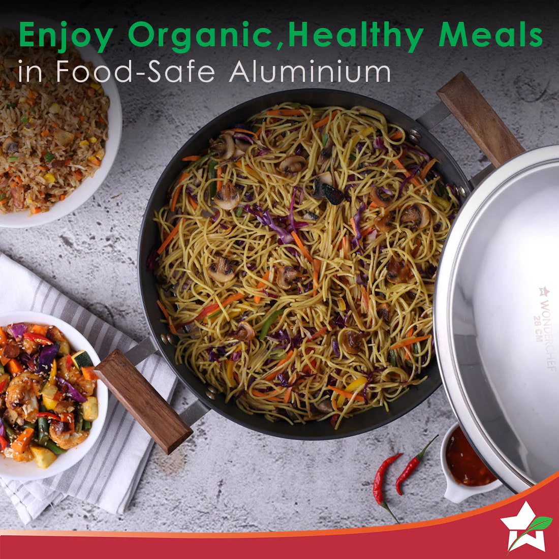 Ebony Hard Anodized 28 cm Wok with Lid | 4.5 Litre | Ideal for Biryani, Pulao|  Black / Brown - Image 4