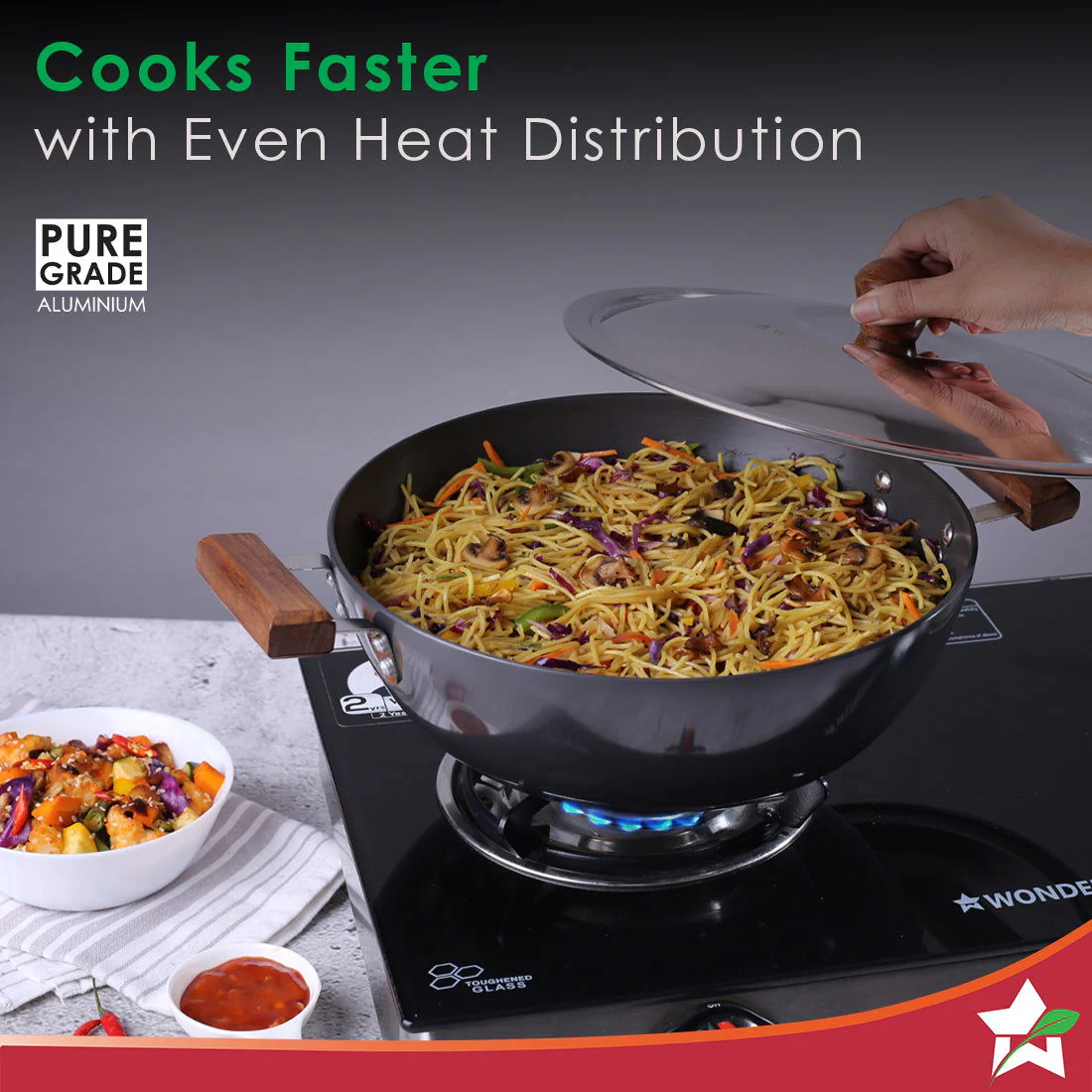 Ebony Hard Anodized 28 cm Wok with Lid | 4.5 Litre | Ideal for Biryani, Pulao|  Black / Brown - Image 5