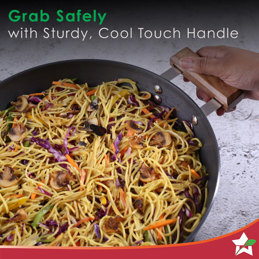 Ebony Hard Anodized 28 cm Wok with Lid | 4.5 Litre | Ideal for Biryani, Pulao|  Black / Brown - Image 6