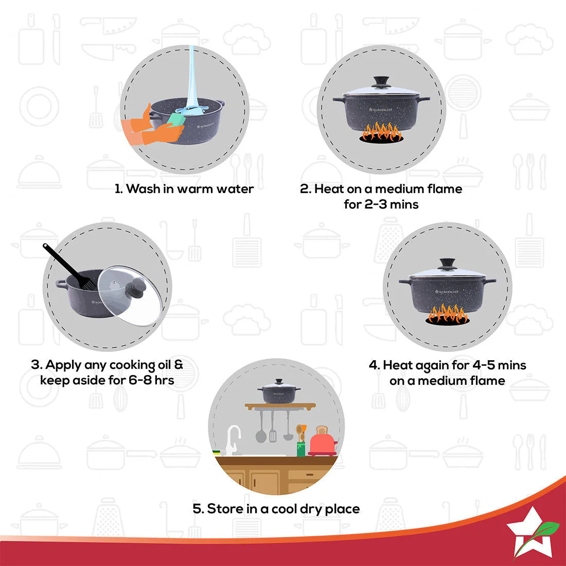 Granite Die-Cast Non-stick Casserole Set, 6Pc (16cm, 20cm, 24cm) Induction Bottom, Soft-touch Handles, Virgin Grade Aluminium, PFOA/Heavy metals free, 3.5mm, 2 years warranty, Black - Image 5