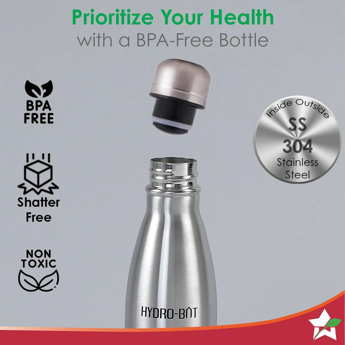 Stainless Steel Hydro Bot 750 ml | Gift Box Packing | Single wall | Non-insulated | 304 Stainless Steel | Non Toxic IBPA free | Rust Free | Light weight | For Home , Office and Travel | Spill and Leak proof | Wide Mouth | Easy to Clean | 2 Years Warranty - Image 6