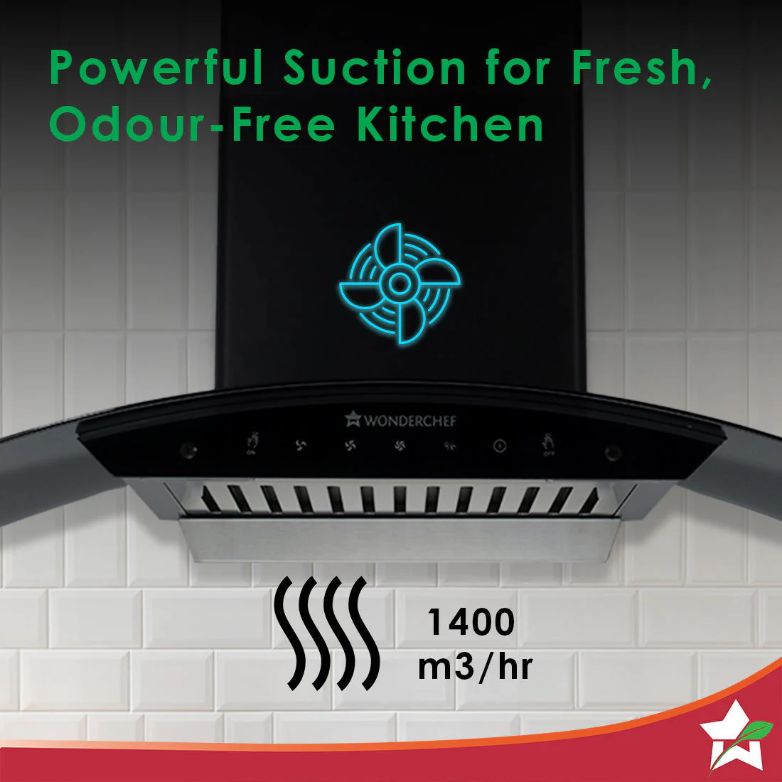 Power Curve Wall-Mount Chimney | Auto Clean Function | 1200M3/H | Suction Capacity | 3 Speed Motion| Gesture and Touch Control | Oil Collector | Low Noise | 90cms | Stainless Steel Baffle Filter | Black - Image 3