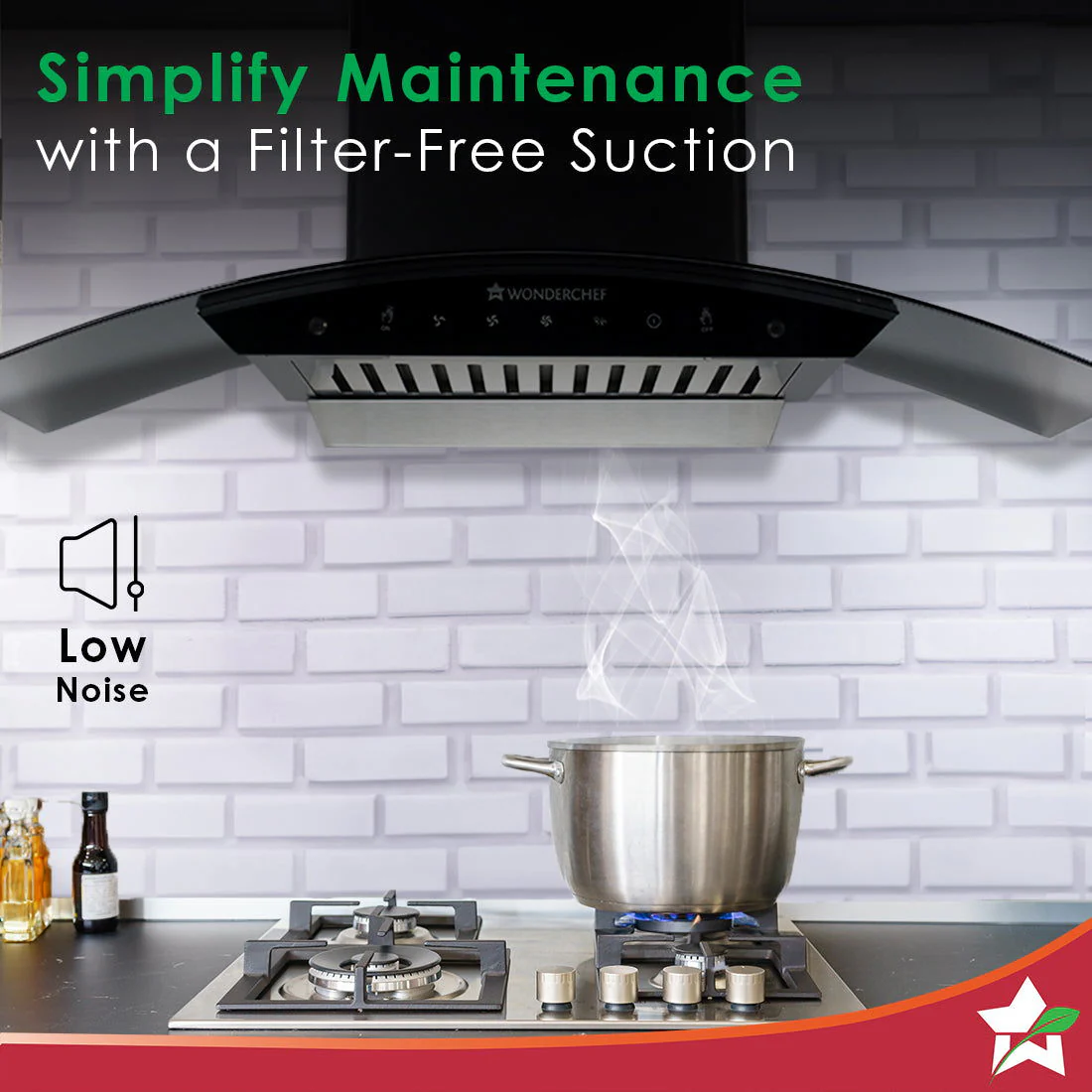 Power Curve Wall-Mount Chimney | Auto Clean Function | 1200M3/H | Suction Capacity | 3 Speed Motion| Gesture and Touch Control | Oil Collector | Low Noise | 90cms | Stainless Steel Baffle Filter | Black - Image 4