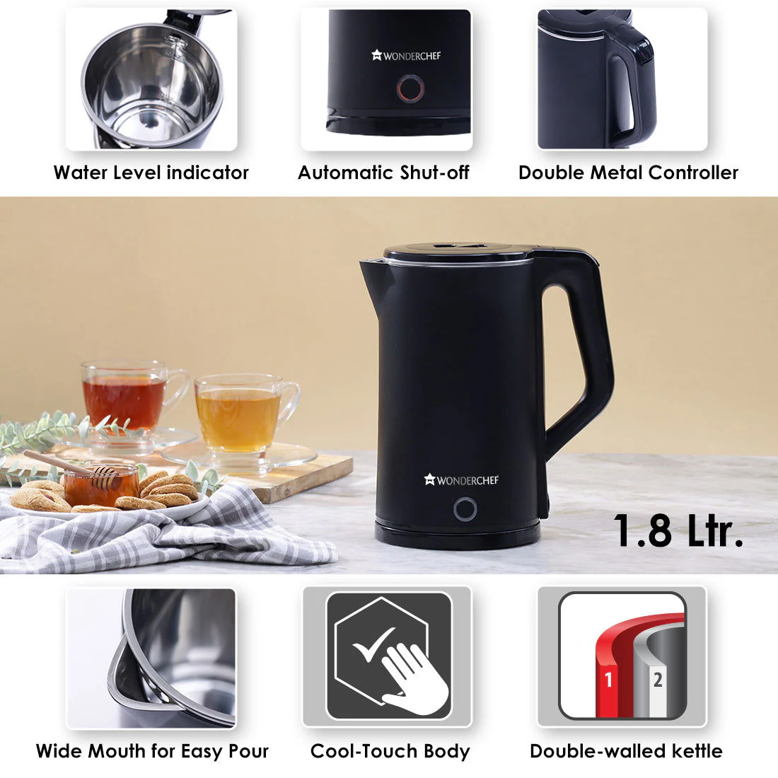 Wonderchef Renewed COOL-TOUCH Electric Kettle | 1500 W | 1.8 L | 1 Year Warranty - Image 7