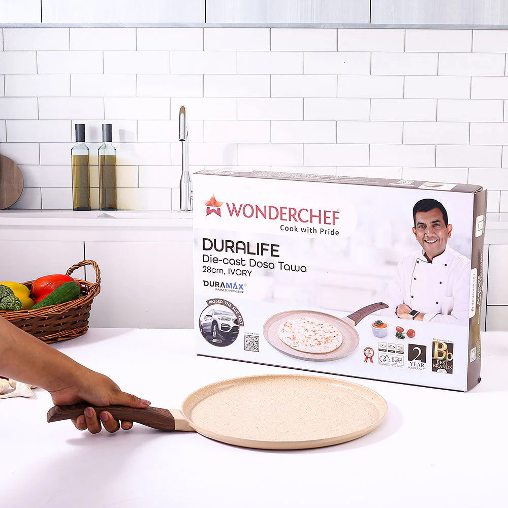 Wonderchef Renewed Duralife Die-cast 28cm Dosa Tawa | 5 Layer Healthy Duramax Non-Stick Coating | Soft Touch Handle | Pure Grade Aluminium | PFOA Free | 1 Year Warranty - Image 9